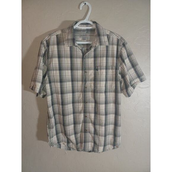 Carhartt Shirt Mens Medium Green Button Up Relaxed Fit Plaid Short Sleeve Pocket - Picture 1 of 5